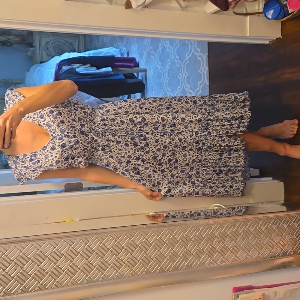 Lucky Brand Blue and White Midi Dress with Elegant Silhouette - Picture 10 of 12
